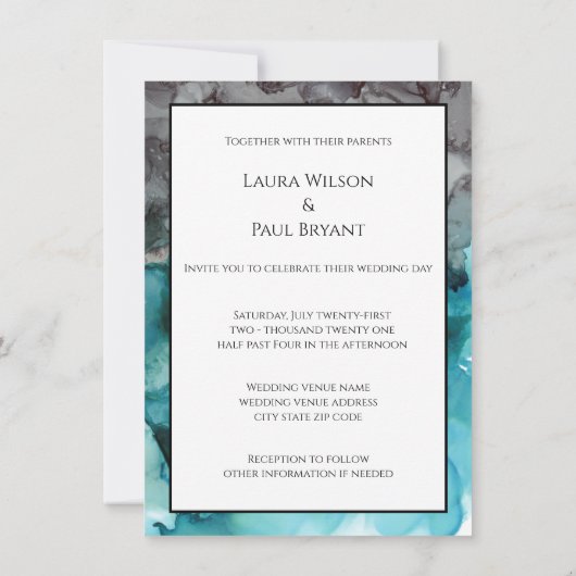 Smokey Blauwgroen en Grey huwelijksuitnodiging Kaart (Achterkant)