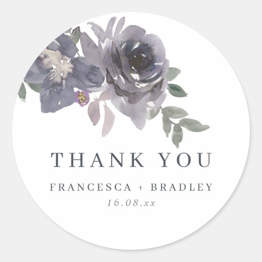 Smokey Blue Flowers Weddenschap Bedankt Ronde Sticker (Voorkant)