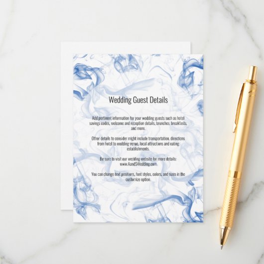 Smokey Blue Mist Wedding Details Enclosure Kaart (Voorkant / Achterkant in situ)