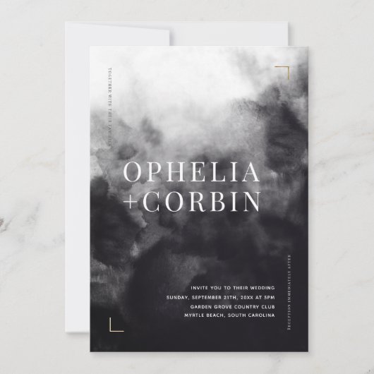 Smokey Donker Zwart Minimale Bruiloft Kaart (Voorkant)