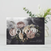 Smokey Donker Zwart Rose Boeket Bruiloft Save The Date (Staand voorkant)