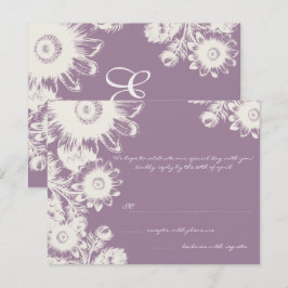Smokey Grape Paars Floral Wedding RSVP Kaart