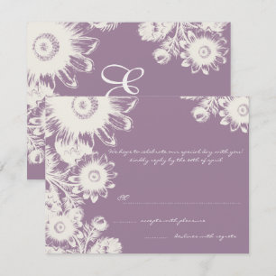 Smokey Grape Paars Floral Wedding RSVP Kaart