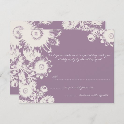 Smokey Grape Paars Floral Wedding RSVP Kaart (Voorkant / Achterkant)