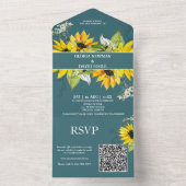 Smokey Green Sunflower QR Code All In One Uitnodiging (Binnen)