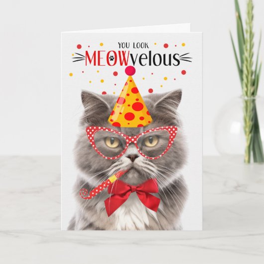 Smokey Grey Perzische Kat MEOWvelous Verjaardag Kaart (Voorkant)