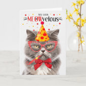 Smokey Grey Perzische Kat MEOWvelous Verjaardag Kaart (Gele Bloem)