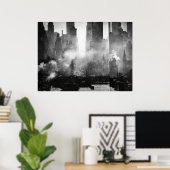 Smokey Gritty NYC Black en White Skyline Poster (Thuiskantoor)