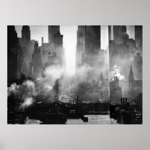 Smokey Gritty NYC Black en White Skyline Poster