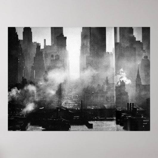 Smokey Gritty NYC Black en White Skyline Poster (Voorkant)