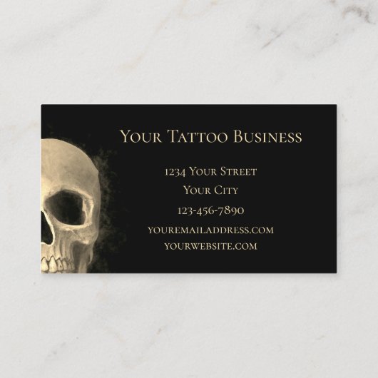 Smokey Half Skull Gothic Black Beige Tattoo Shop Visitekaartje (Achterkant)