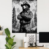 Smokey het Beer Zwart-wit Poster (Thuiskantoor)