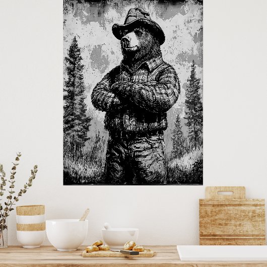  Smokey het Beer Zwart-wit Poster (Keuken)
