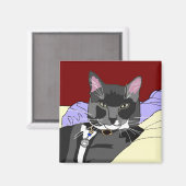 Smokey kat vierkante magneet (Voorkant / Achterkant)