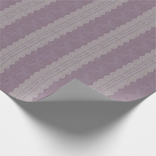  Smokey Mauve Damask Antiek Lace Stripe Cadeaupapier (Hoek)