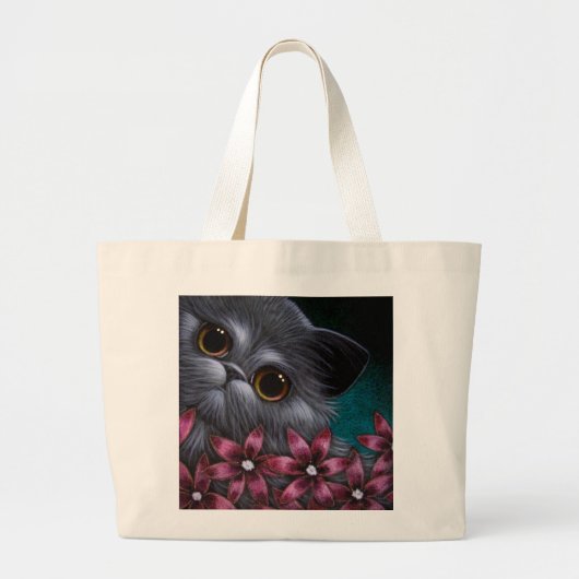 SMOKEY PERSIAN CAT MET PINK FLOWERS Bag Grote Tote Bag (Voorkant)