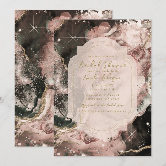 Smokey Pink Galaxy Waterverf Celestial Bridal Kaart (Voorkant / Achterkant)