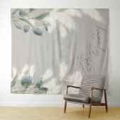 Smokey Teal Anthurium Bloemen Ivoor Pampasgras Wandkleed (In Situ (horizontaal))