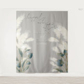 Smokey Teal Anthurium Bloemen Ivoor Pampasgras Wandkleed (Voorkant)