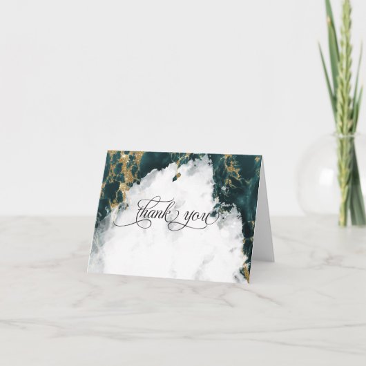 Smokey Teal Watercolor Geode BarefootBride™ Bedankkaart (Voorkant)