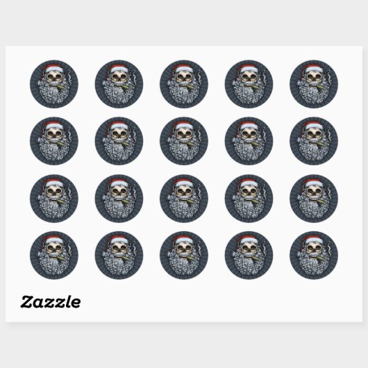 Smokin Santa Skull Ronde Sticker (Vel)
