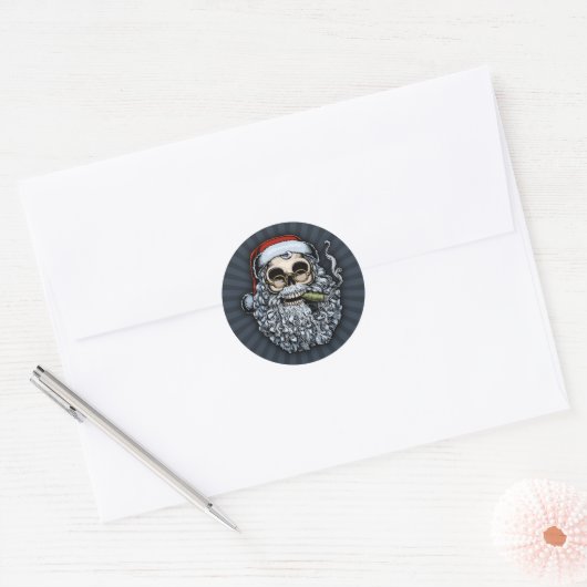 Smokin Santa Skull Ronde Sticker (Envelop)