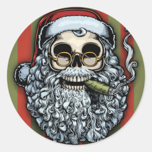Smokin Santa Skull Ronde Sticker