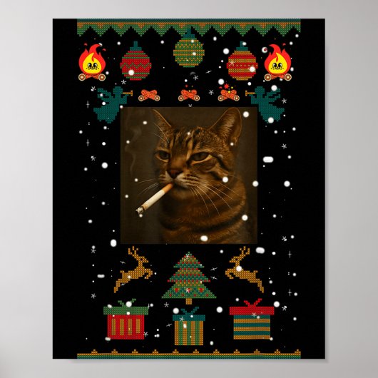 Smoking Cat Cigarette Meme Sarcasm Ugly Christmas Poster (Voorkant)