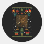 Smoking Cat Cigarette Meme Sarcasm Ugly Christmas  Ronde Sticker (Voorkant)