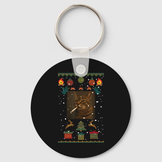 Smoking Cat Cigarette Meme Sarcasm Ugly Christmas Sleutelhanger (Voorkant)