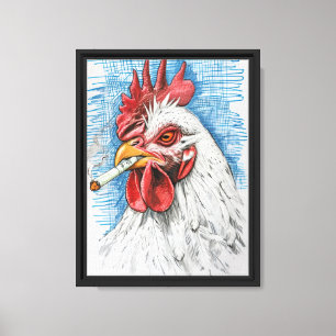 Smoking Chicken Art Grappig Canvas Afdruk