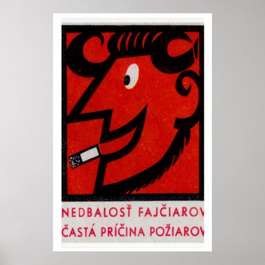 Smoking Devil Ram Matchbox Art Print, Czech Poster (Voorkant)
