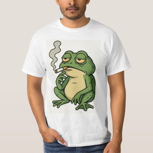 Smoking Frog Cartoon T-Shirt Funny Chill Frog Art (Voorkant)