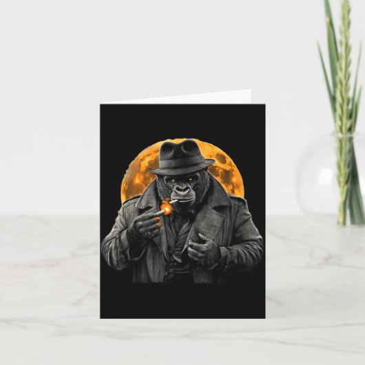 Smoking Gorilla In Trench Coat With Orange Moon Ar Kaart (Voorkant)