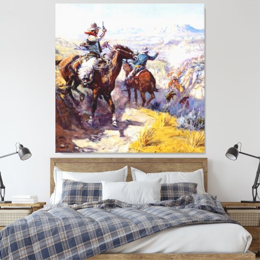"Smoking Them Out" Westerne kunst van Charles M Ru Canvas Afdruk (Insitu (Slaapkamer))