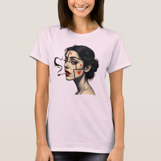 Smoking Woman Art with Heart Icon Face T-shirt (Voorkant)