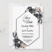Smoky Black Floral Geometrische bruiloft Save the  Save The Date (Voorkant)