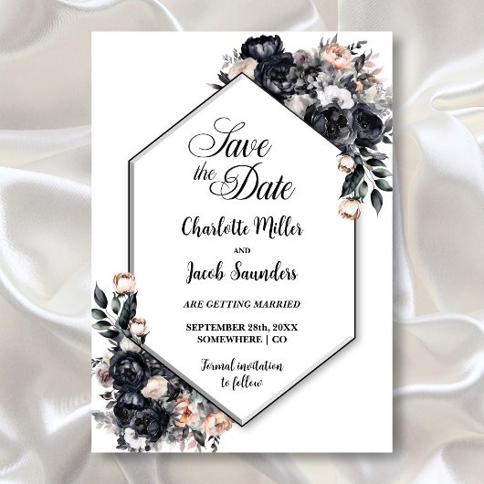 Smoky Black Floral Geometrische bruiloft Save the  Save The Date