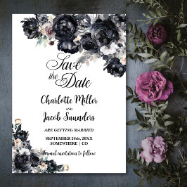 Smoky Black Floral Wedding Sla de datum op Save The Date
