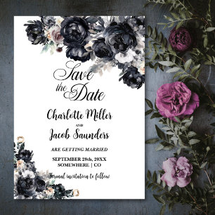 Smoky Black Floral Wedding Sla de datum op Save The Date