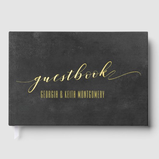 Smoky Black & Gold Elegant Wedding Gastenboek (Voorkant)