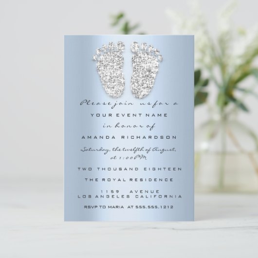 Smoky Blue Baby shower Feet Boy Girl 3d Glitter Kaart (Staand voorkant)