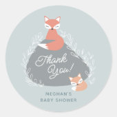 Smoky Blue Boho Woodland Foxes Baby shower Ronde Sticker (Voorkant)