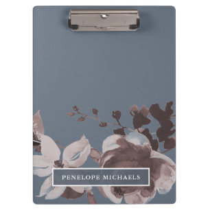 Smoky Blue en Dusty Roos Bloemen met Naam Klembord