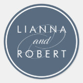 Smoky Blue Gepersonaliseerde bruiloft Ronde Sticker (Voorkant)