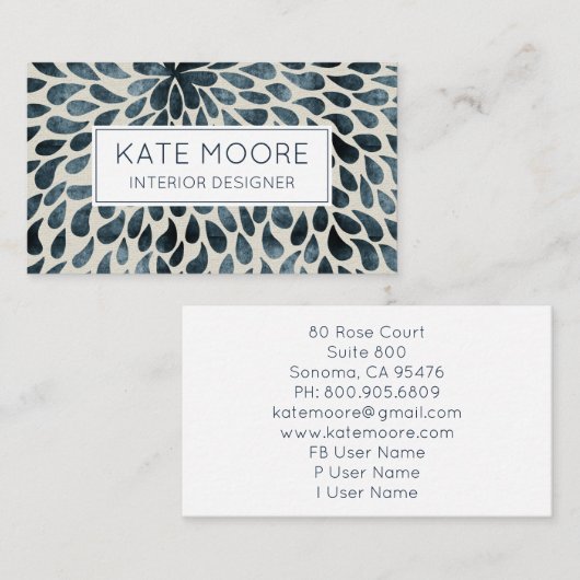 Smoky Blue Grey Patroon Interieurontwerper Visitekaartje (Voorkant / Achterkant)