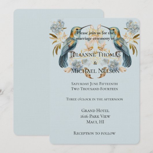 Smoky Blue Hummingbird Hydrangea Bloemen Bruiloft Kaart (Voorkant / Achterkant)