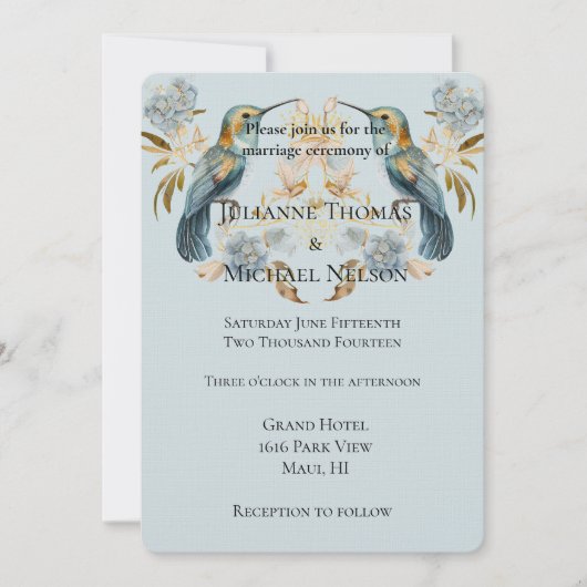 Smoky Blue Hummingbird Hydrangea Bloemen Bruiloft Kaart (Voorkant)