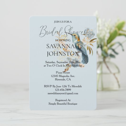 Smoky Blue Hummingbird Hydrangea Vrijgezellenfeest Kaart (Staand voorkant)