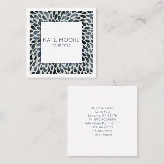 Smoky Blue Tie dye Teardrop Pattern Professional Vierkante Visitekaartje (Voorkant / Achterkant)